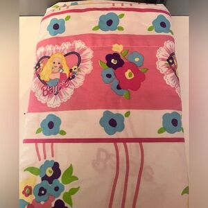 Vintage 1996 Barbie Twin Flat Sheet Cotton Blend Mattel Pink Hearts Flowers